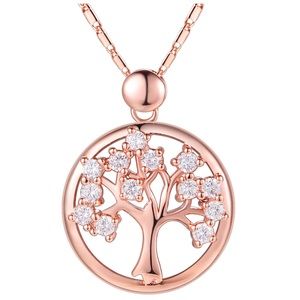 Gorgeous Rose Gold Tree of Life Pendant Necklace with CZ